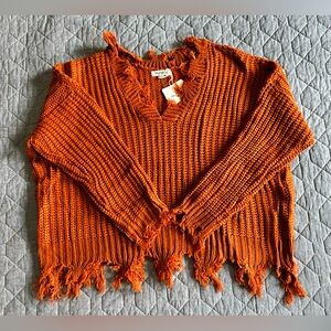 NWT Miracle distressed burnt orange v-neck sweater - size M/L